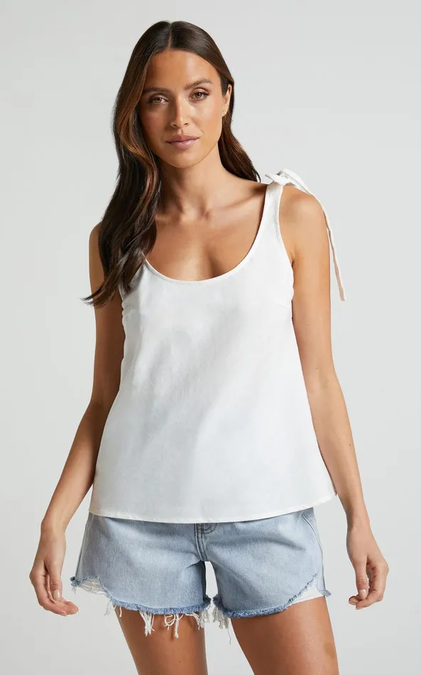 Showpo Bonnie Top 8211 Tie Strap Scoop Neck Cami In White Women Tops