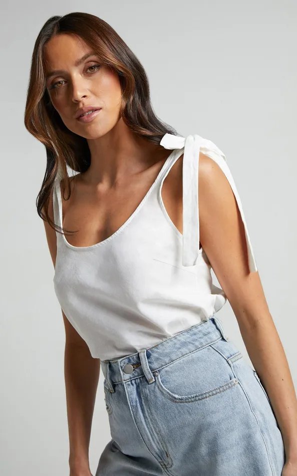 Showpo Bonnie Top 8211 Tie Strap Scoop Neck Cami In White Women Tops