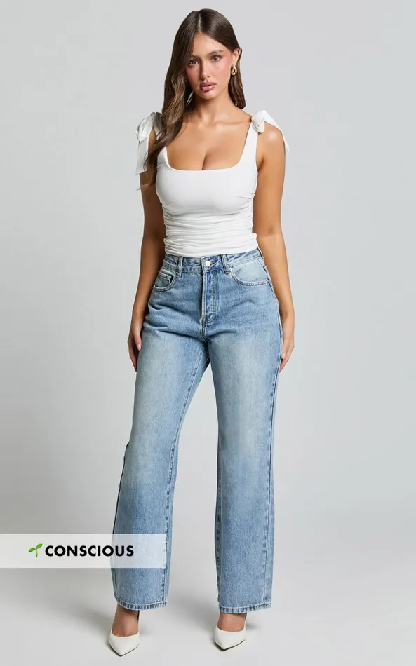 Showpo Bowie Jeans 8211 Mid Rise Recycled Relaxed Denim Jeans In Light Blue Wash Women Denim Showpo Bowie Jeans 8211 Mid Rise Recycled Relaxed Denim Jeans In Light Blue Wash Women Denim