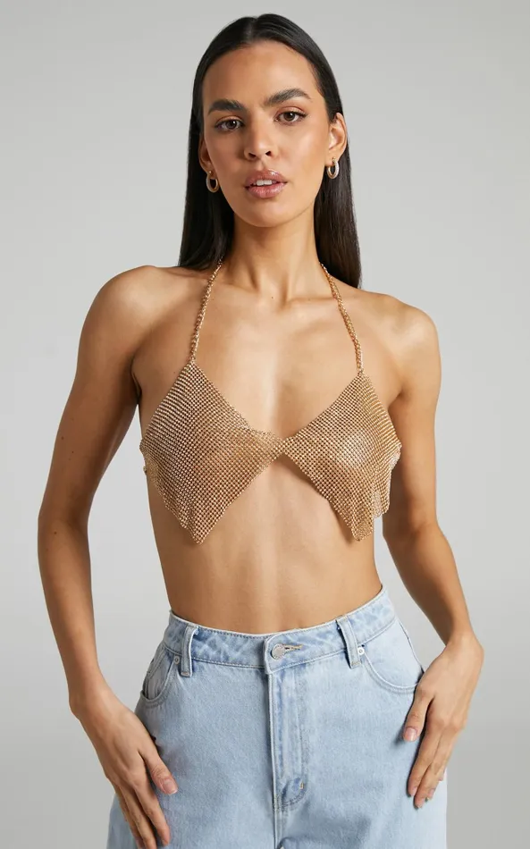 Showpo Bowie Mesh Crop Top In WhiteGold Women Tops