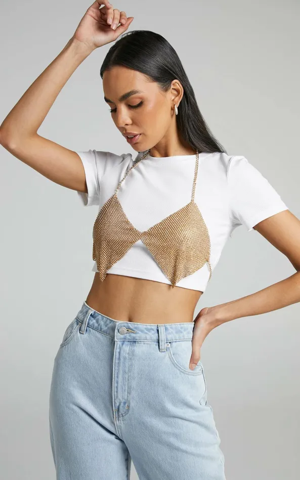 Showpo Bowie Mesh Crop Top In WhiteGold Women Tops