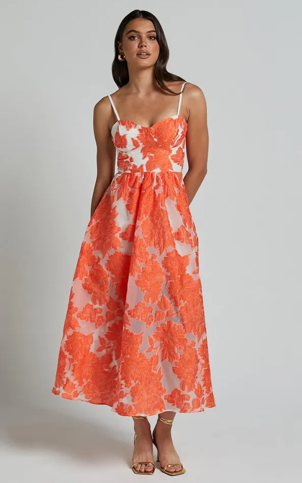 Showpo Brailey Midi Dress 8211 Aline Corset Detail Dress In Orange Women Dresses Showpo Brailey Midi Dress 8211 Aline Corset Detail Dress In Orange Women Dresses