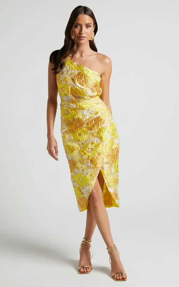 Showpo Brailey Midi Dress 8211 One Shoulder Wrap Dress In Yellow Floral Women Dresses Showpo Brailey Midi Dress 8211 One Shoulder Wrap Dress In Yellow Floral Women Dresses