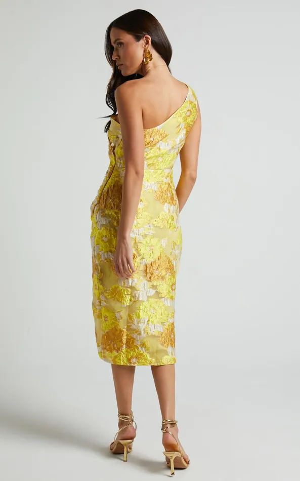 Showpo Brailey Midi Dress 8211 One Shoulder Wrap Dress In Yellow Floral Women Dresses
