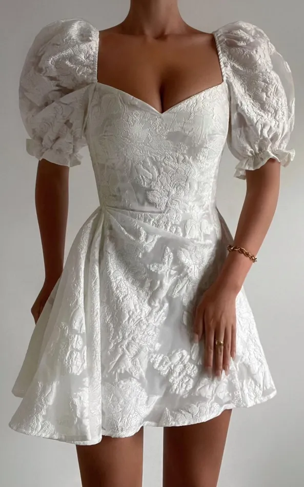 Showpo Brailey Mini Dress 8211 Puff Sleeve Fit And Flare Dress In White Women Curve Clothes Showpo Brailey Mini Dress 8211 Puff Sleeve Fit And Flare Dress In White Women Curve Clothes