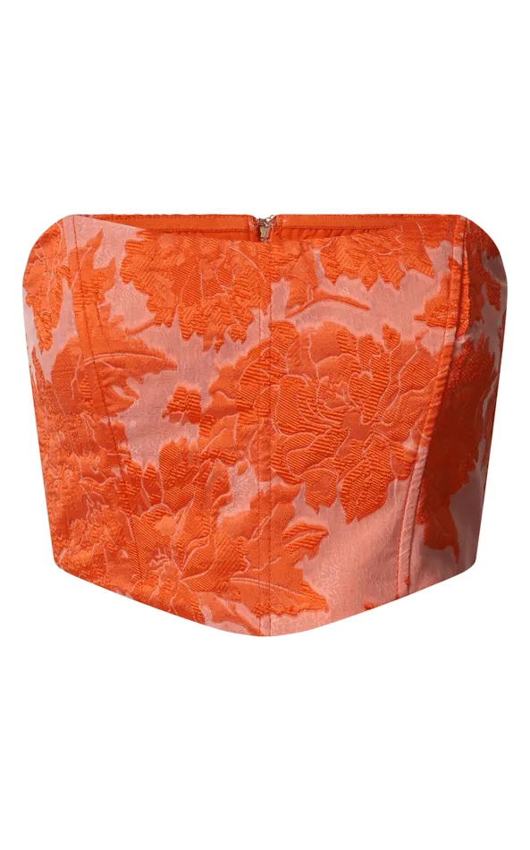 Showpo Brailey Top 8211 Bustier Top In Orange Jacquard Women Curve Clothes