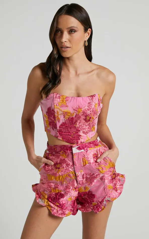 Showpo Brailey Top 8211 Bustier Top In Pink Jacquard Women Tops