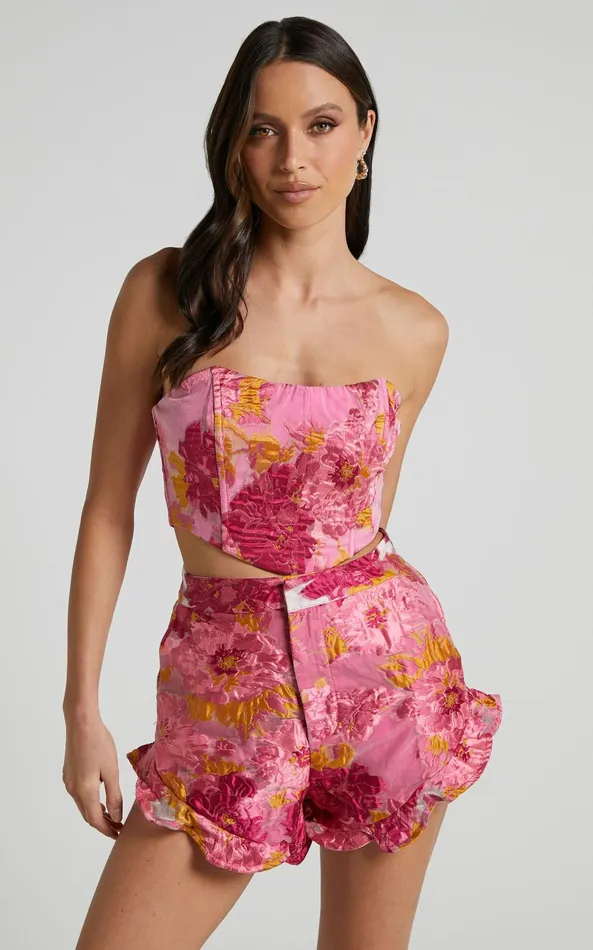 Showpo Brailey Top 8211 Bustier Top In Pink Jacquard Women Tops