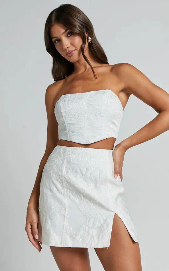 Showpo Brailey Top 8211 Bustier Top In White Jacquard Women Curve Clothes