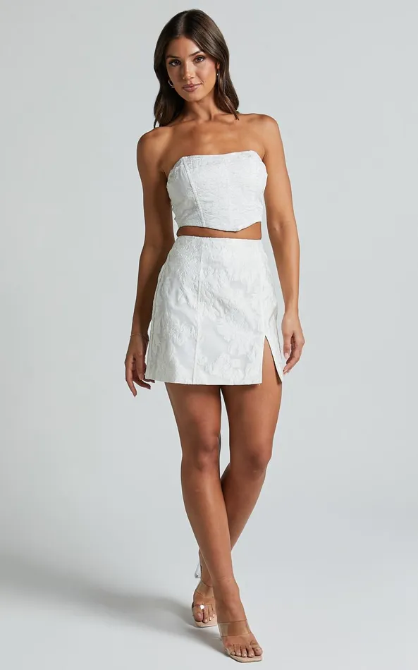 Showpo Brailey Top 8211 Bustier Top In White Jacquard Women Curve Clothes