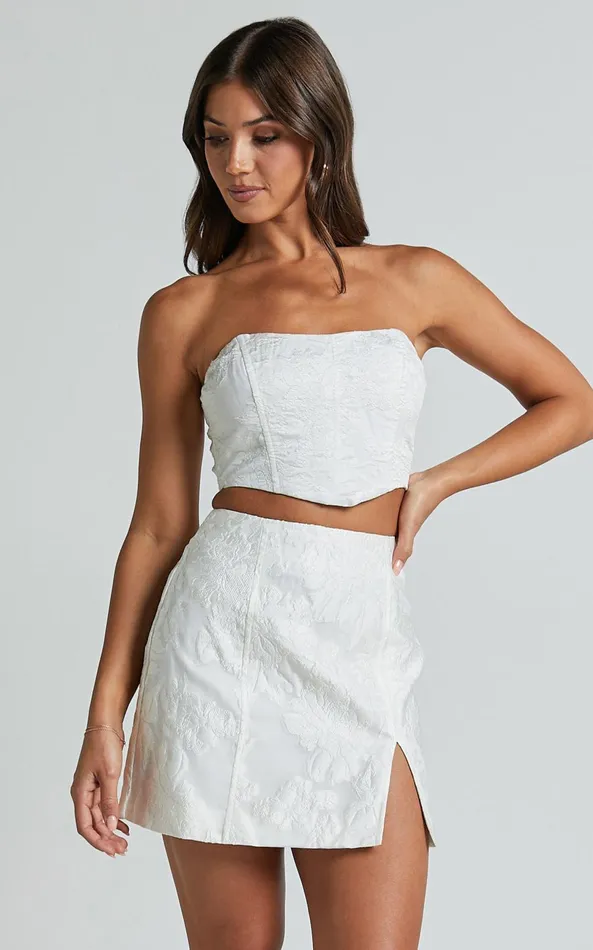 Showpo Brailey Top 8211 Bustier Top In White Jacquard Women Curve Clothes