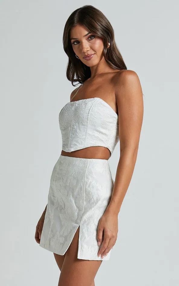 Showpo Brailey Top 8211 Bustier Top In White Jacquard Women Curve Clothes