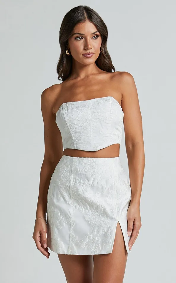 Showpo Brailey Top 8211 Bustier Top In White Jacquard Women Curve Clothes