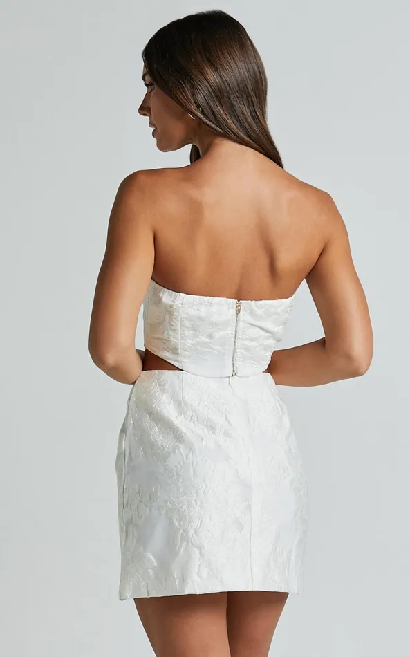 Showpo Brailey Top 8211 Bustier Top In White Jacquard Women Curve Clothes