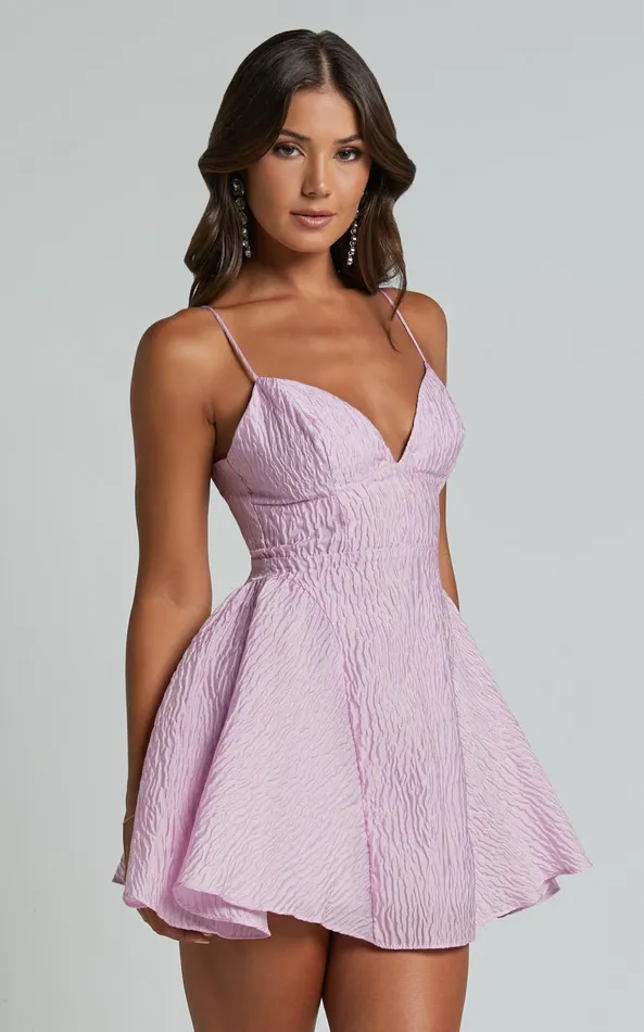 Showpo Brandi Mini Dress 8211 Bust Cup Full Hem Textured Jacquard Mini Dress In Light Pink Women Dresses