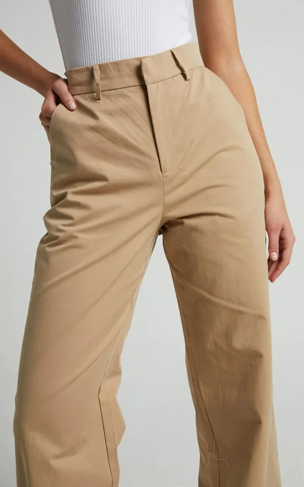 Showpo Brasilia Pant 8211 High Waisted Straight Leg In Tan Women Pants