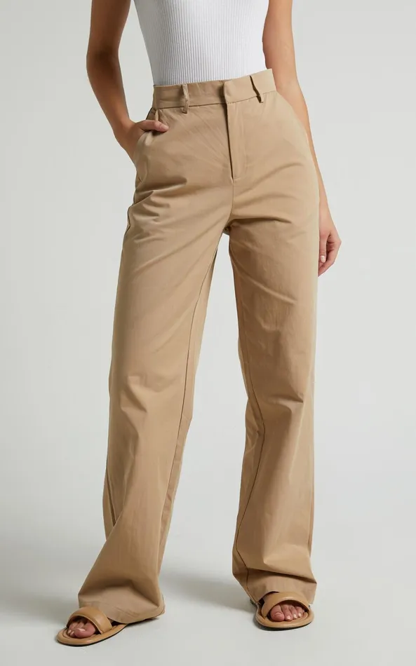 Showpo Brasilia Pant 8211 High Waisted Straight Leg In Tan Women Pants