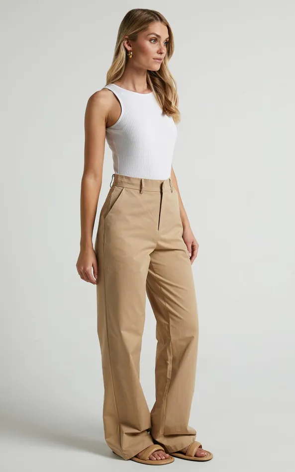 Showpo Brasilia Pant 8211 High Waisted Straight Leg In Tan Women Pants