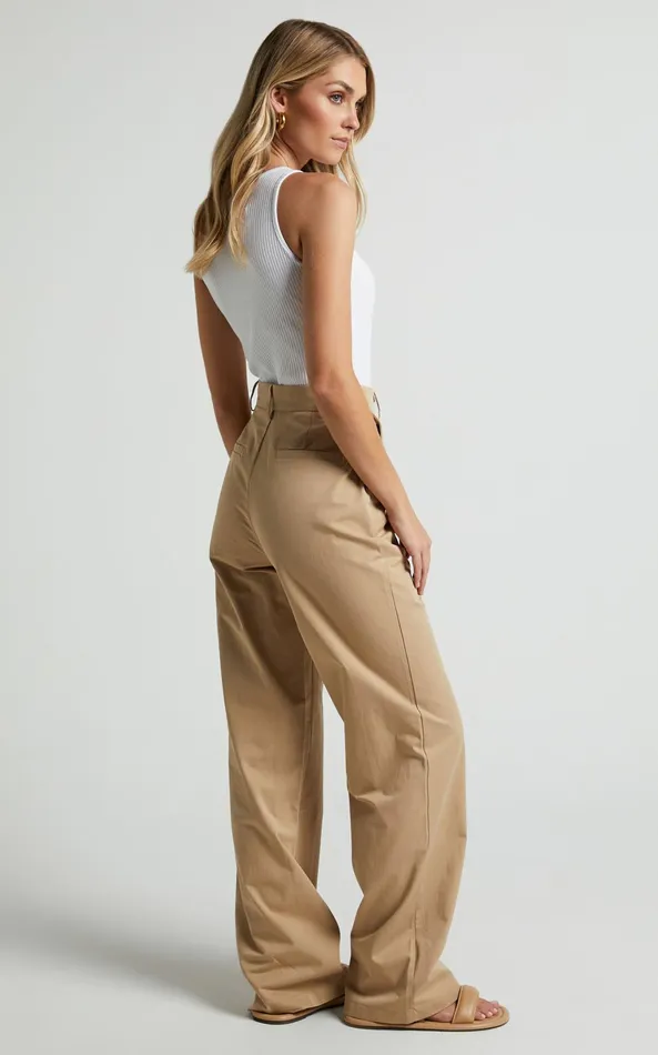 Showpo Brasilia Pant 8211 High Waisted Straight Leg In Tan Women Pants