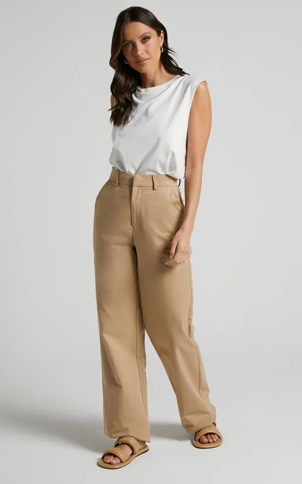 Showpo Brasilia Pant 8211 High Waisted Straight Leg In Tan Women Pants