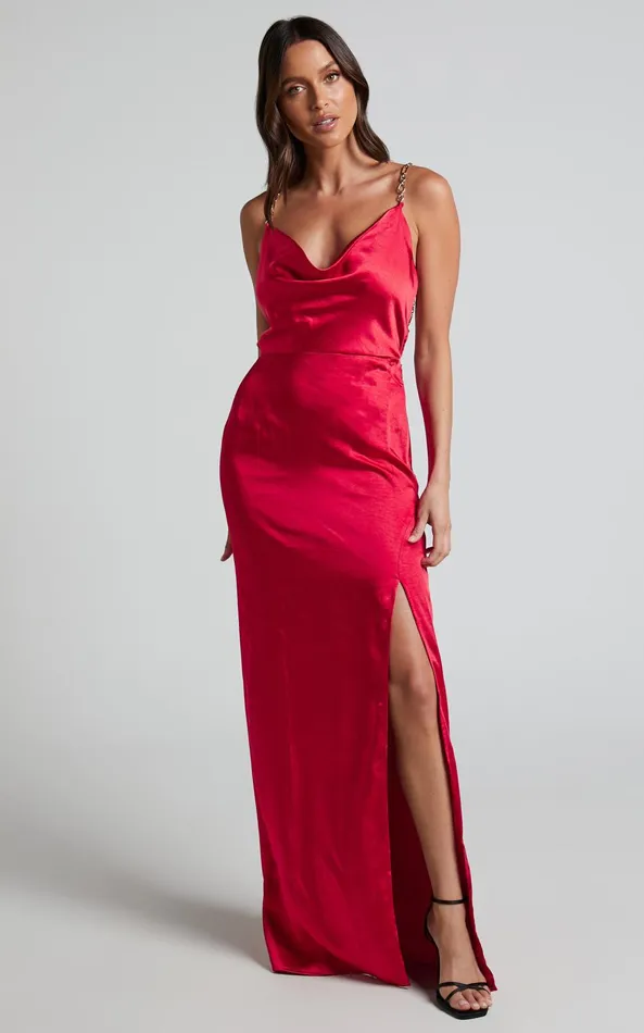 Showpo Bravia Maxi Dress 8211 Chain Strap Open Back Satin Dress In Red Women Dresses Showpo Bravia Maxi Dress 8211 Chain Strap Open Back Satin Dress In Red Women Dresses