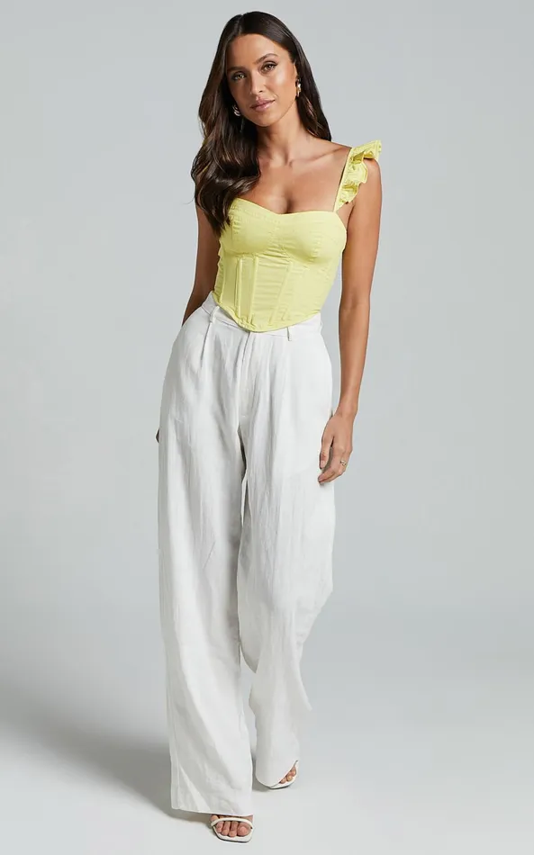 Showpo Braylen Top 8211 Sweetheart Flutter Sleeve Corset Top In Sun Yellow Women Tops