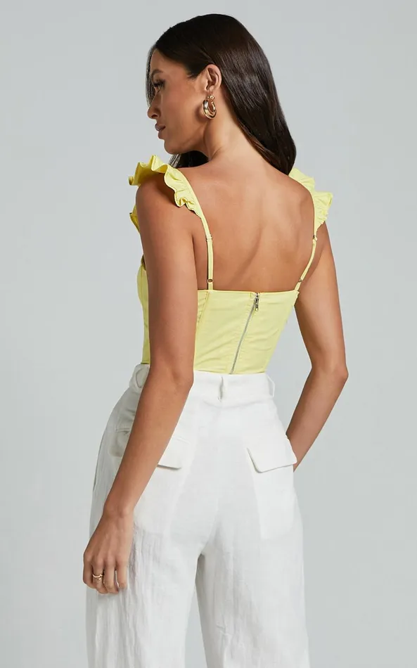 Showpo Braylen Top 8211 Sweetheart Flutter Sleeve Corset Top In Sun Yellow Women Tops