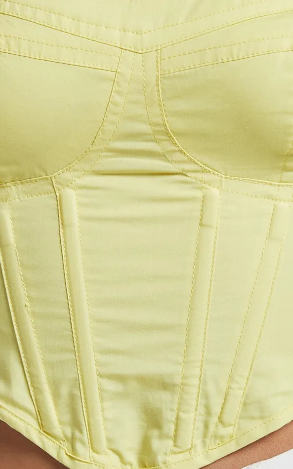 Showpo Braylen Top 8211 Sweetheart Flutter Sleeve Corset Top In Sun Yellow Women Tops