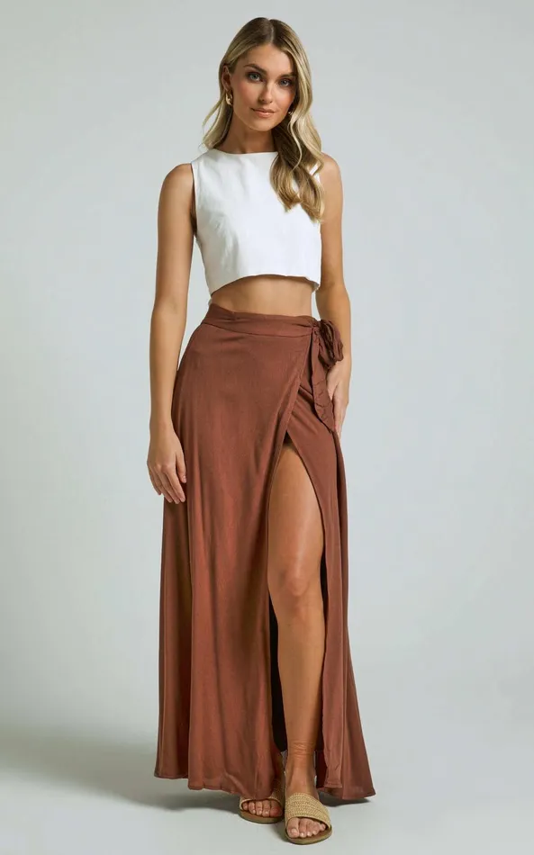 Showpo Break A Leg Maxi Skirt 8211 Wrap Tie Skirt In Espresso Women Skirts