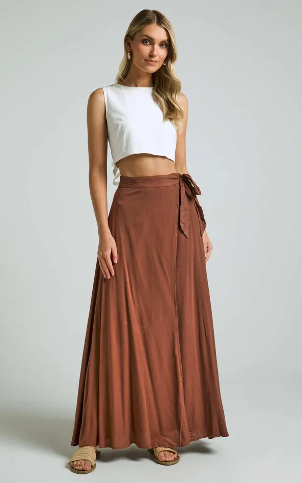Showpo Break A Leg Maxi Skirt 8211 Wrap Tie Skirt In Espresso Women Skirts
