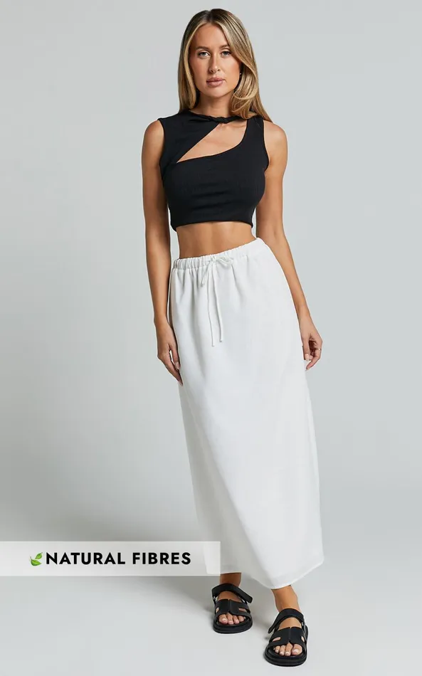 Showpo Bree Midi Skirt 8211 Tie Waist Linen Look A Line Skirt In White Women Skirts Showpo Bree Midi Skirt 8211 Tie Waist Linen Look A Line Skirt In White Women Skirts
