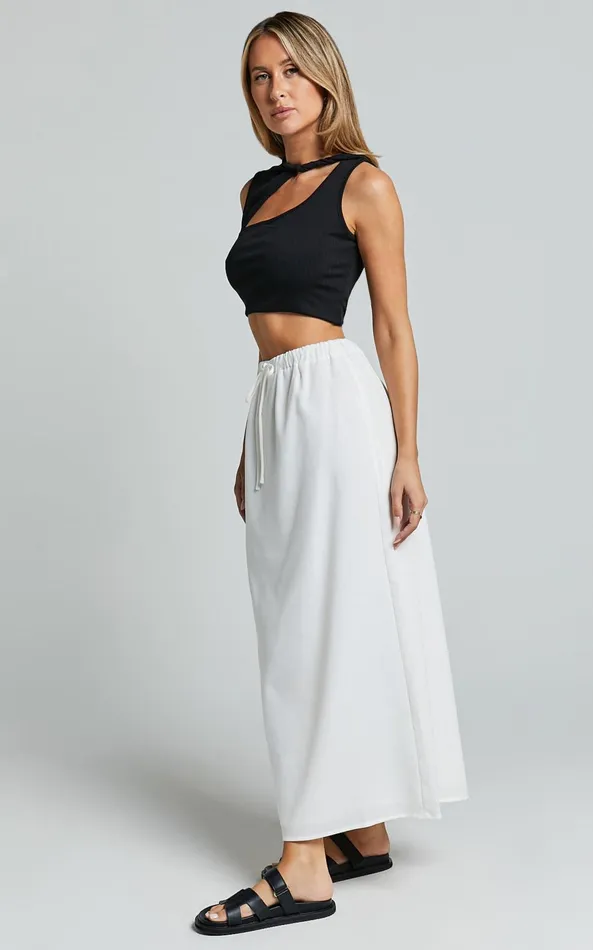 Showpo Bree Midi Skirt 8211 Tie Waist Linen Look A Line Skirt In White Women Skirts