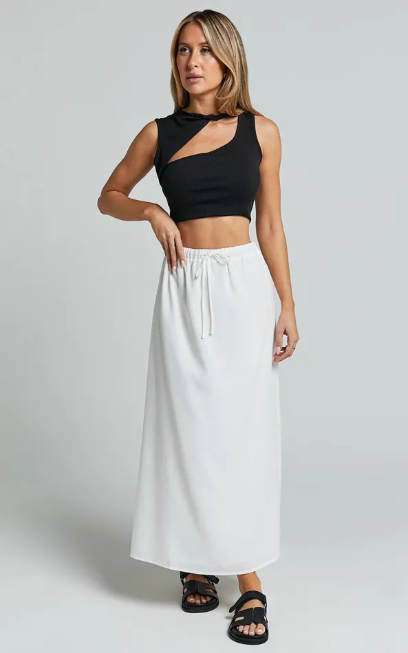 Showpo Bree Midi Skirt 8211 Tie Waist Linen Look A Line Skirt In White Women Skirts
