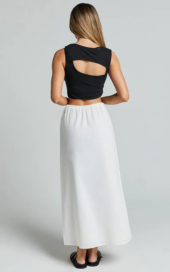 Showpo Bree Midi Skirt 8211 Tie Waist Linen Look A Line Skirt In White Women Skirts