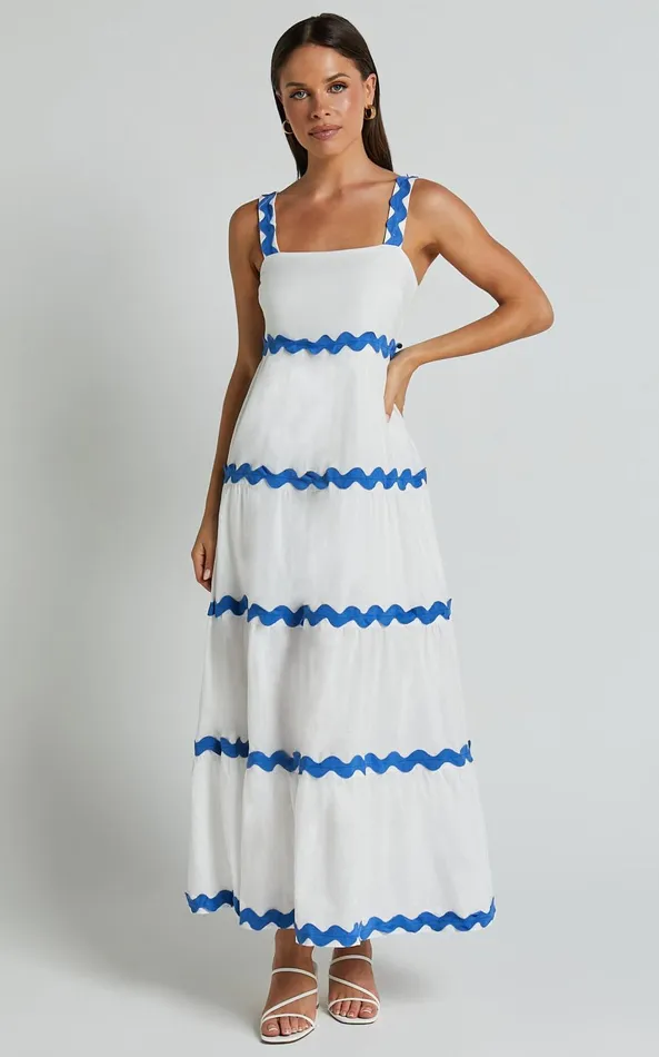 Showpo Brenda Midi Dress 8211 Sleeveless Straight Neck Wave Detail A Line Dress In White Women Dresses