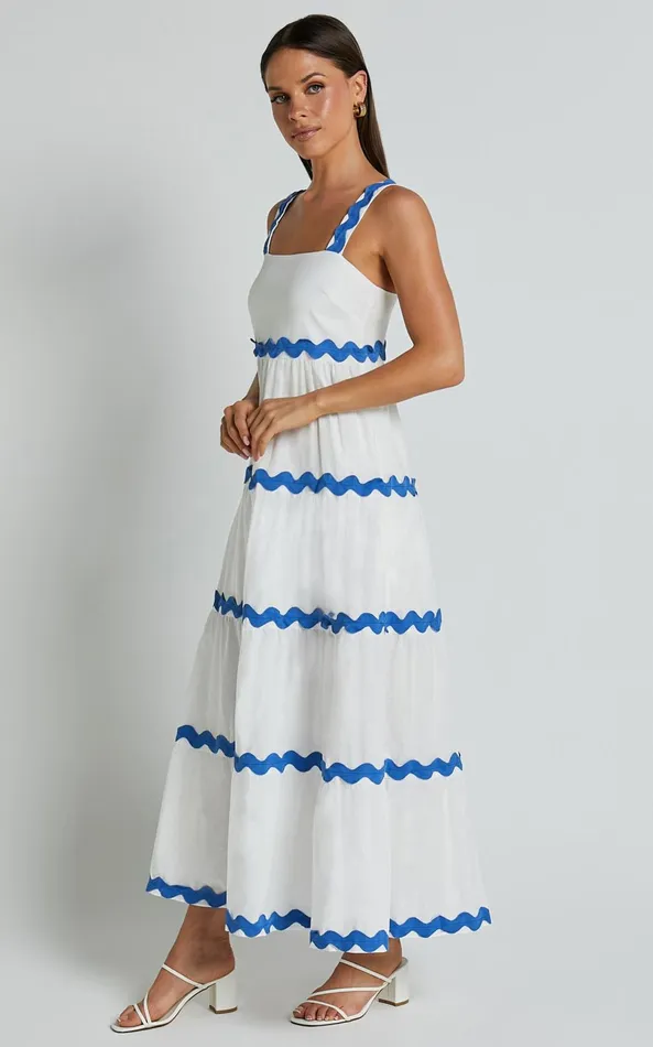Showpo Brenda Midi Dress 8211 Sleeveless Straight Neck Wave Detail A Line Dress In White Women Dresses