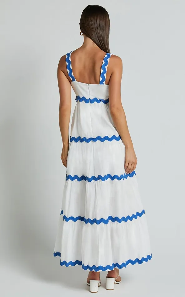 Showpo Brenda Midi Dress 8211 Sleeveless Straight Neck Wave Detail A Line Dress In White Women Dresses