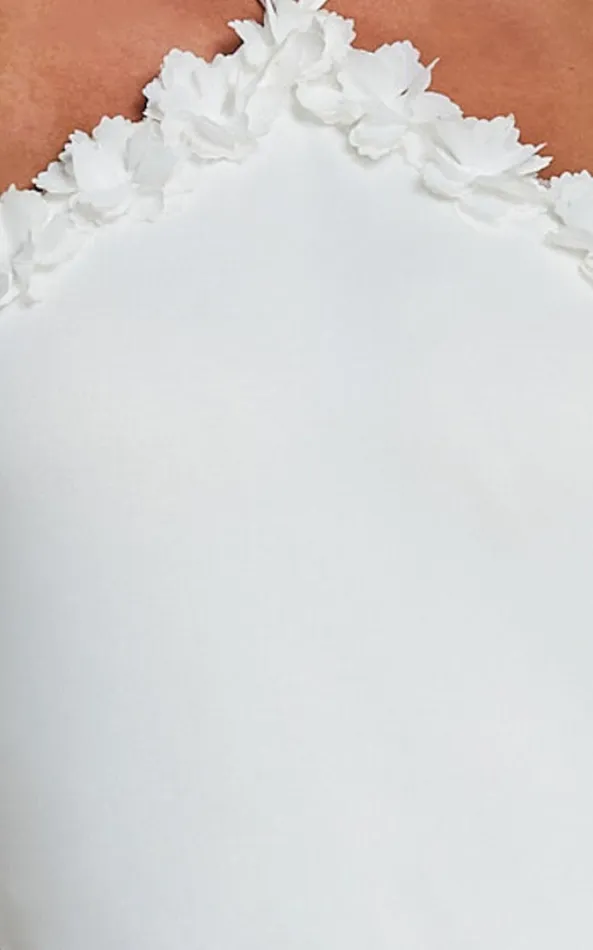 Showpo Brenda Top 8211 Diamond Halter Sheer Floral Detail Bodysuit In White Women Tops