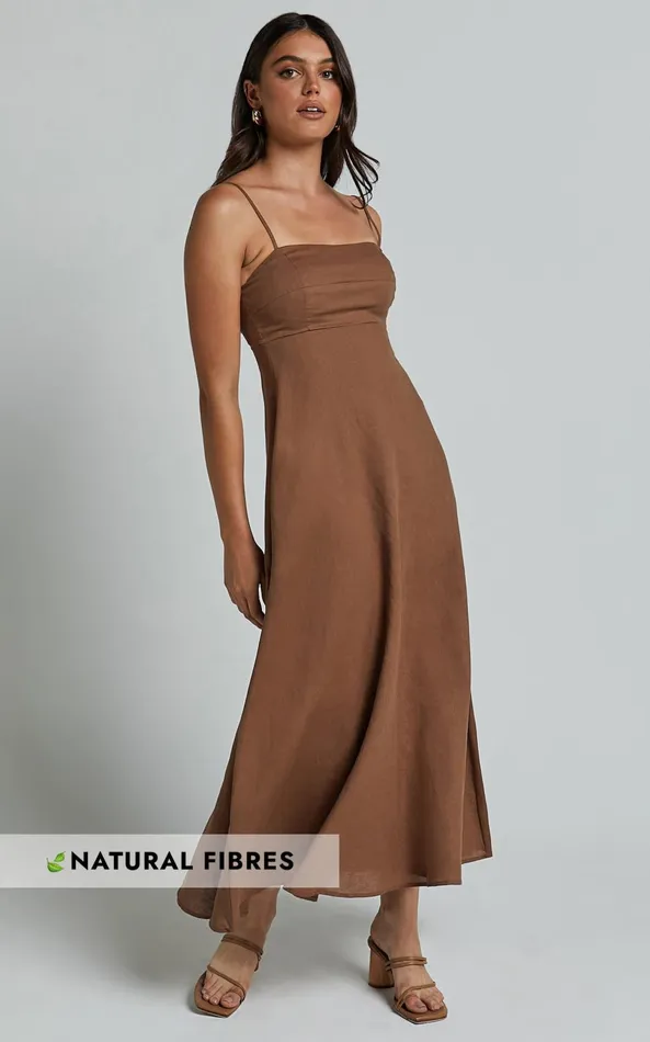 Showpo Brette Midi Dress 8211 Linen Look Straight Neck Strappy Fit And Flare Dress In Tobacco Women Dresses Showpo Brette Midi Dress 8211 Linen Look Straight Neck Strappy Fit And Flare Dress In Tobacco Women Dresses