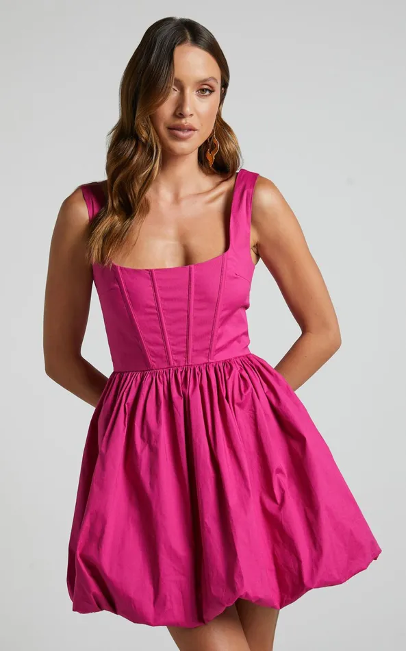 Showpo Brianda Mini Dress 8211 Corset Bodice Bubble Hem Dress In Berry Women Dresses