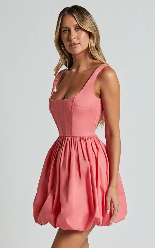 Showpo Brianda Mini Dress 8211 Corset Bodice Bubble Hem Dress In Coral Women Dresses