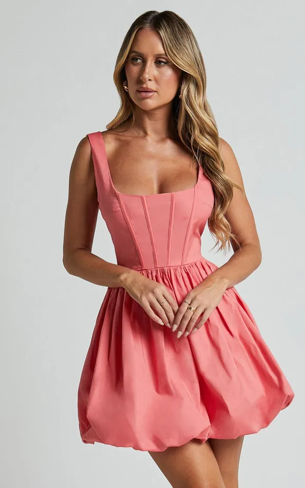 Showpo Brianda Mini Dress 8211 Corset Bodice Bubble Hem Dress In Coral Women Dresses