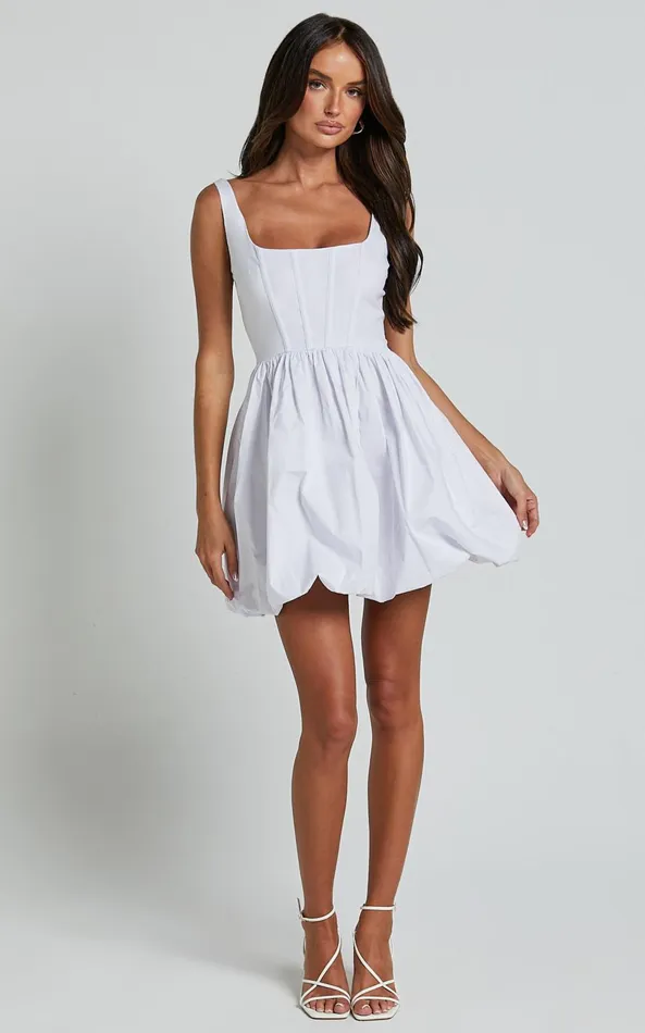Showpo Brianda Mini Dress 8211 Corset Bodice Bubble Hem Dress In White Women Dresses