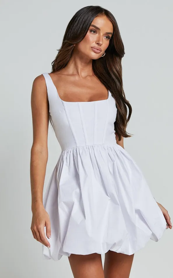 Showpo Brianda Mini Dress 8211 Corset Bodice Bubble Hem Dress In White Women Dresses