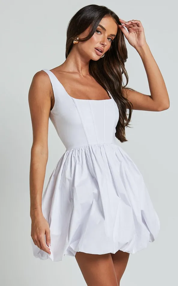 Showpo Brianda Mini Dress 8211 Corset Bodice Bubble Hem Dress In White Women Dresses