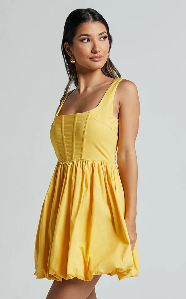 Showpo Brianda Mini Dress 8211 Corset Bodice Bubble Hem Dress In Yellow Women Dresses