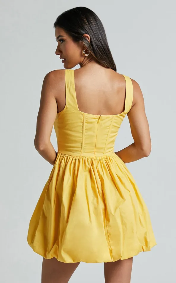 Showpo Brianda Mini Dress 8211 Corset Bodice Bubble Hem Dress In Yellow Women Dresses