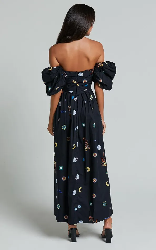 Showpo Brianna Maxi Dress 8211 Off Shoulder Dress In Black Print Women Dresses