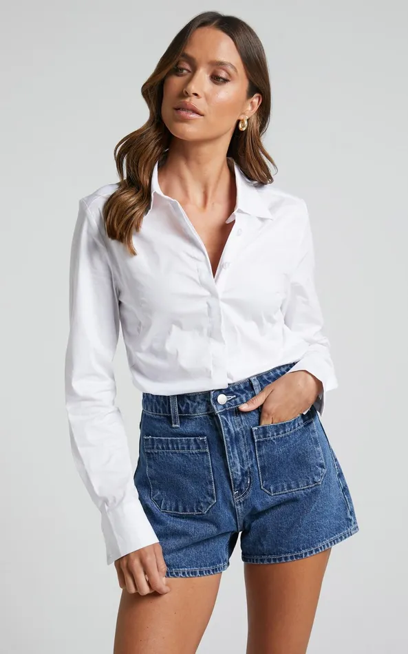 Showpo Briannon Shirt 8211 Long Sleeve Fitted Collared Button Up Shirt In White Women Curve Clothes Showpo Briannon Shirt 8211 Long Sleeve Fitted Collared Button Up Shirt In White Women Curve Clothes