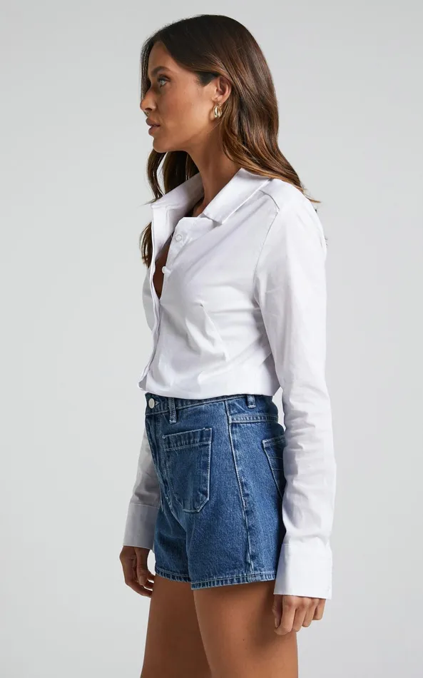 Showpo Briannon Shirt 8211 Long Sleeve Fitted Collared Button Up Shirt In White Women Curve Clothes